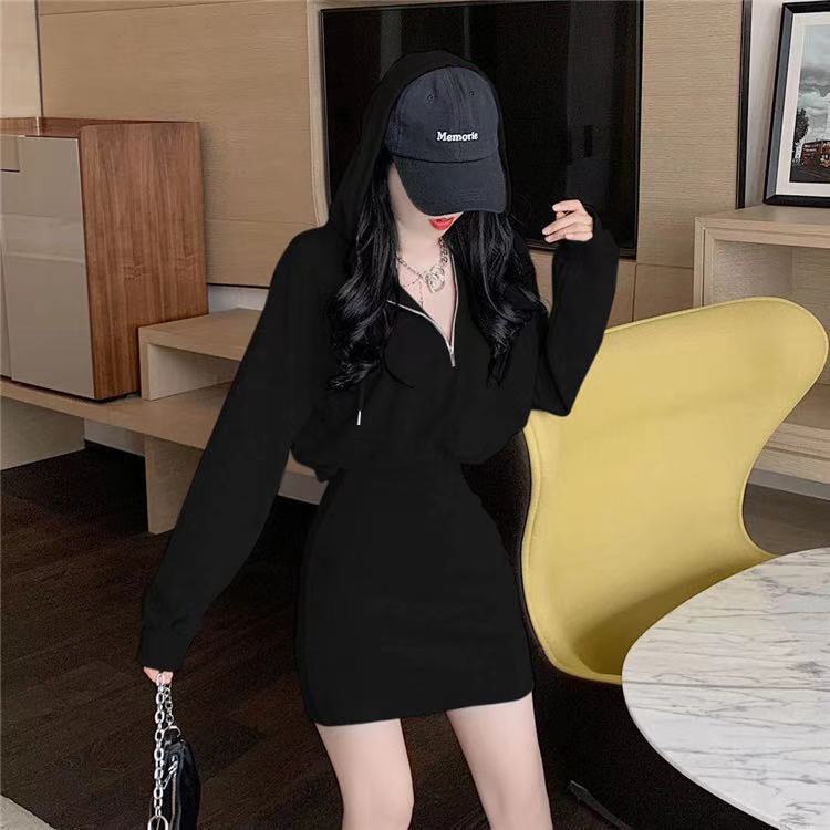 Đầm hoodie dài tay ôm eo phong cách thiên nhiên