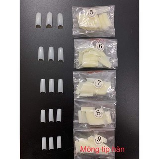 Móng Tip Hàn, móng nối đắp gel, đắp bột đủ số từ 0-9 (túi 500 móng)