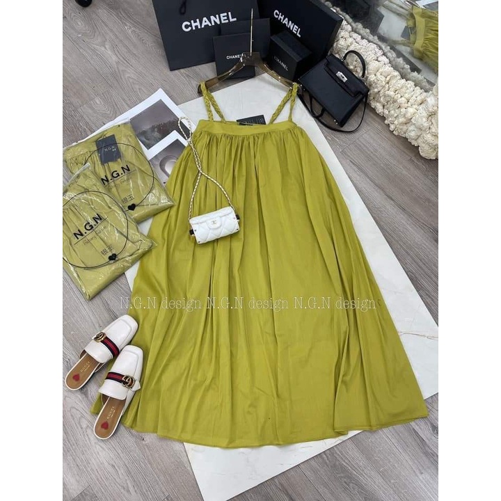 Váy maxi 2 dây trơn dây kết xoắn