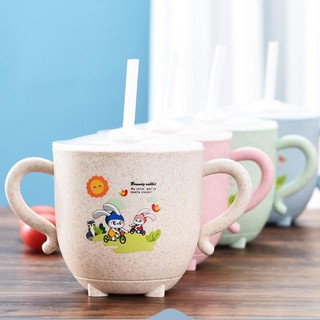 Cốc có nắp ống hút lúa mạch nhiều màu cho bé