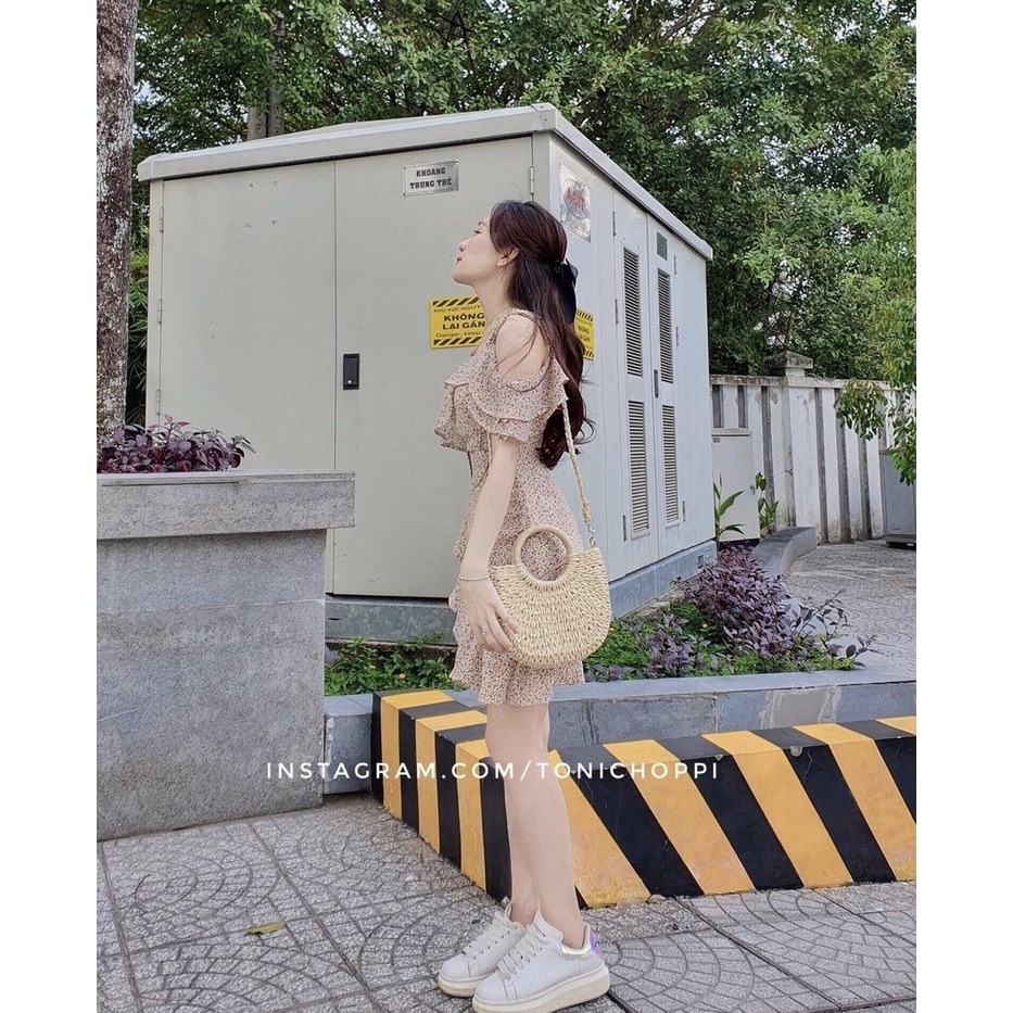 Đầm hoa hồng rớt vai  𝐊𝐄̀𝐌 𝐀̉𝐍𝐇 𝐓𝐇𝐀̣̂𝐓  𝐁𝐀𝐎 𝐊𝐈𝐄̂̉𝐌 ❌