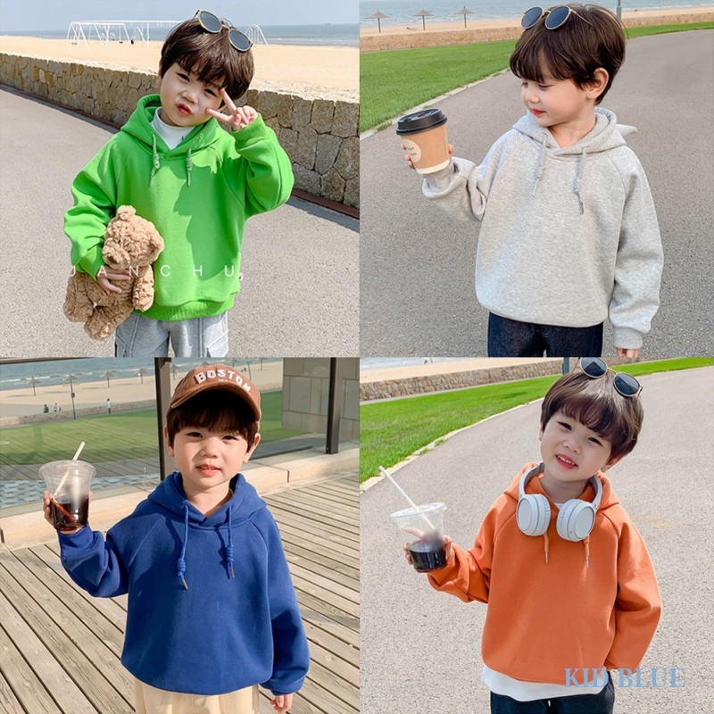 Áo Hoodie Tay Dài Dáng Rộng Màu Sắc Đơn Giản Cho Bé