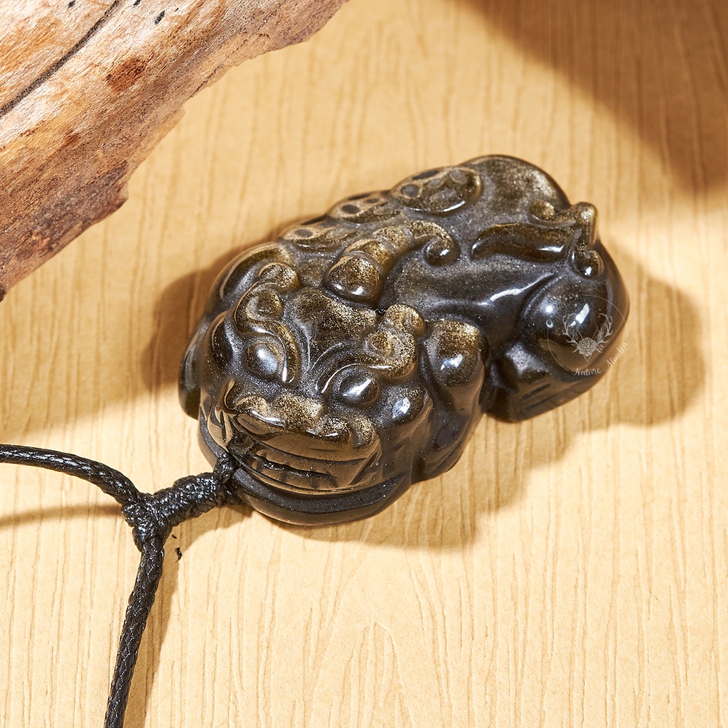 Mặt Tỳ Hưu Đá Obsidian Ánh Vàng Kim Thiên Nhiên