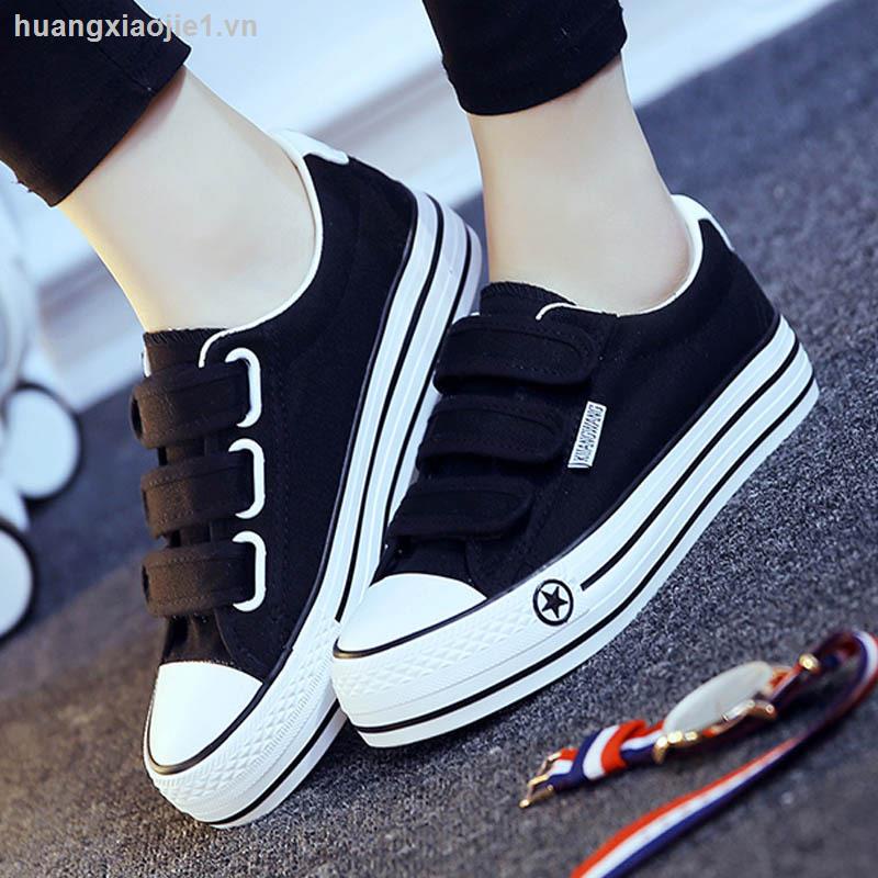 Giày Vải Canvas Đế Dày Màu Đen Quai Dán Thời Trang Xuân Thu Cho Nữ