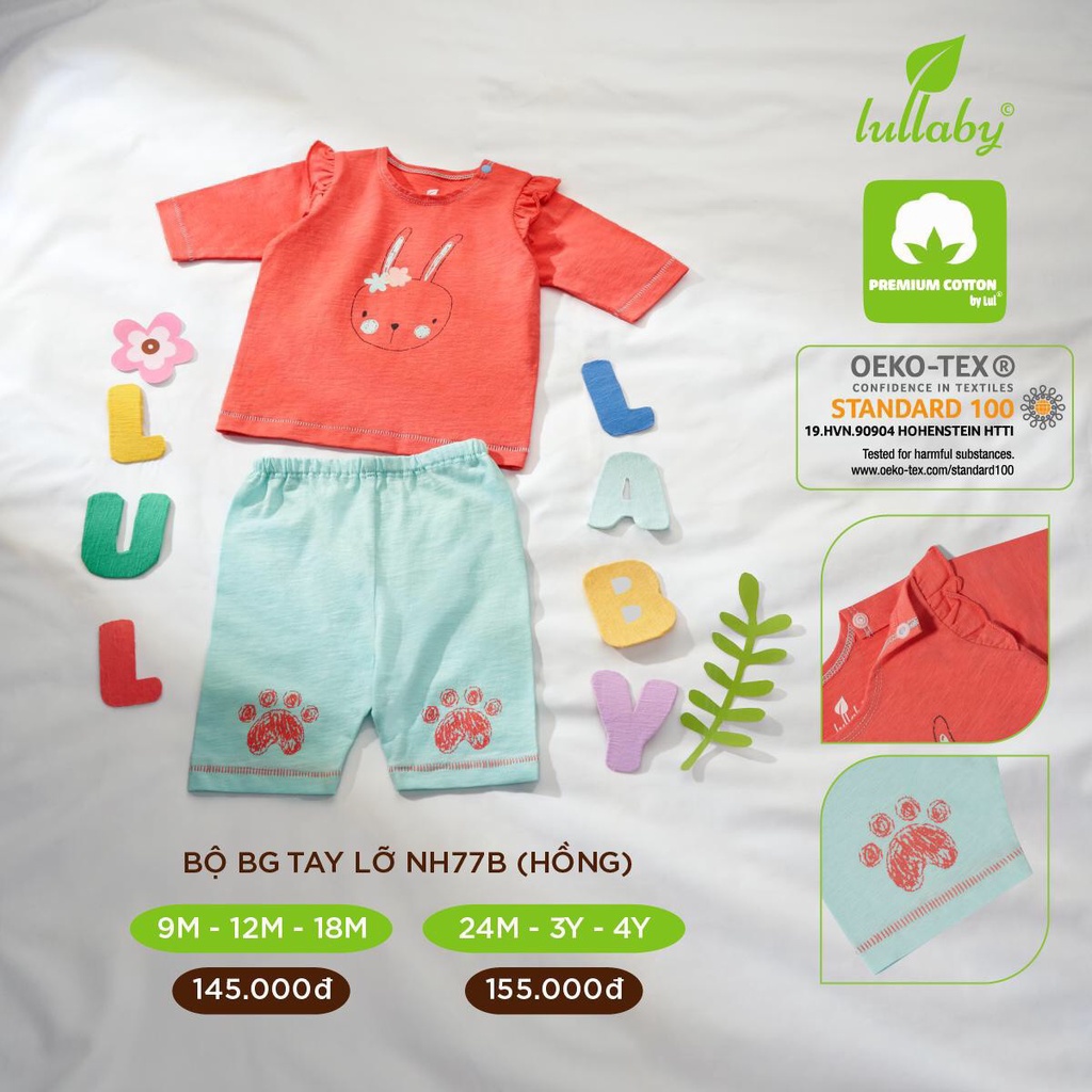 [RẺ VÔ ĐỊCH]Bộ tay lỡ họa tiết trẻ em chất cotton cao cấp an toàn cho bé Lullaby chính hãng