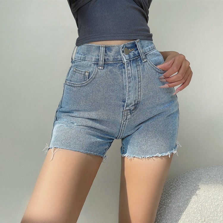 Quần short jean BigSize lưng cao trên rốn, co dãn mạnh, tua lai, màu Xanh rách bụi dành cho người mập 4342 MLJ 60kg-90kg