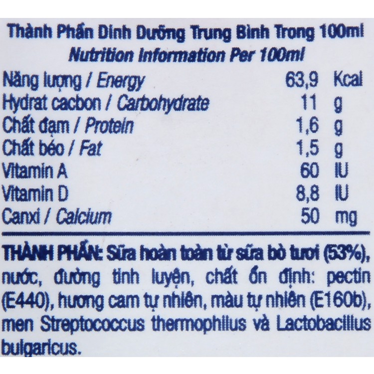 [CHÍNH HÃNG] Sữa Chua Uống Tiệt Trùng TH True Yogurt Hương Cam Tự Nhiên Thùng 48 Hộp x 180ml