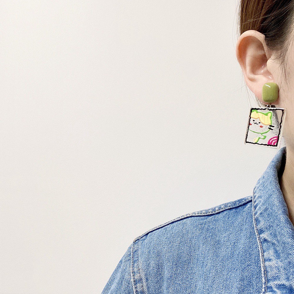 Khuyên tai hình chữ u/ hoa/ cún/ hoa hướng dương/ hình vuông/ hình tròn bằng acrylic trong suốt kiểu Hàn Quốc cổ điển