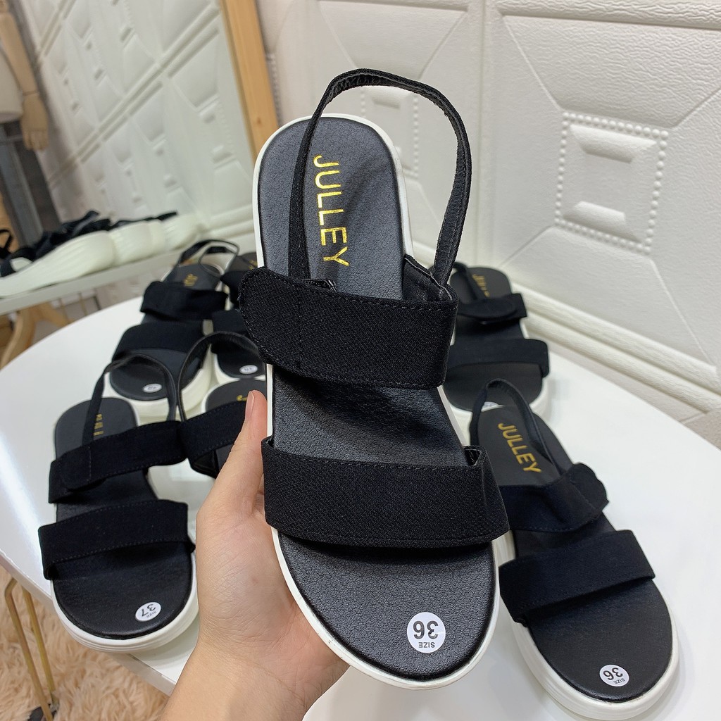 2N06 Giày sandal học sinh thái lan 2 quai nhung đế cao 5cm