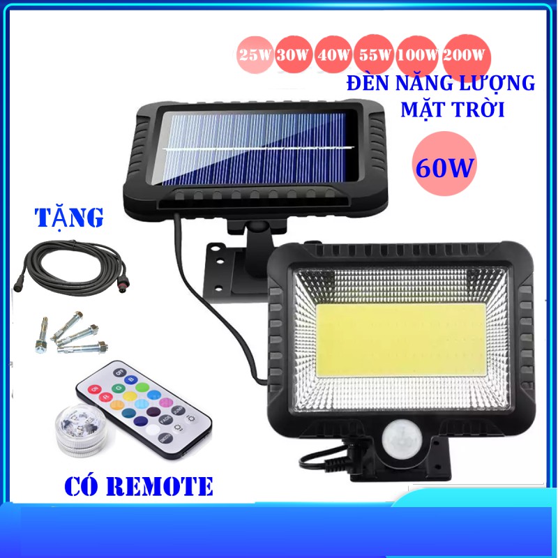 Bộ đèn Led năng lượng mặt trời 60W ,Tích hợp ngoài trời, cảm ứng năng lượng mặt trời,đèn năng lượng có điều khiển (remot