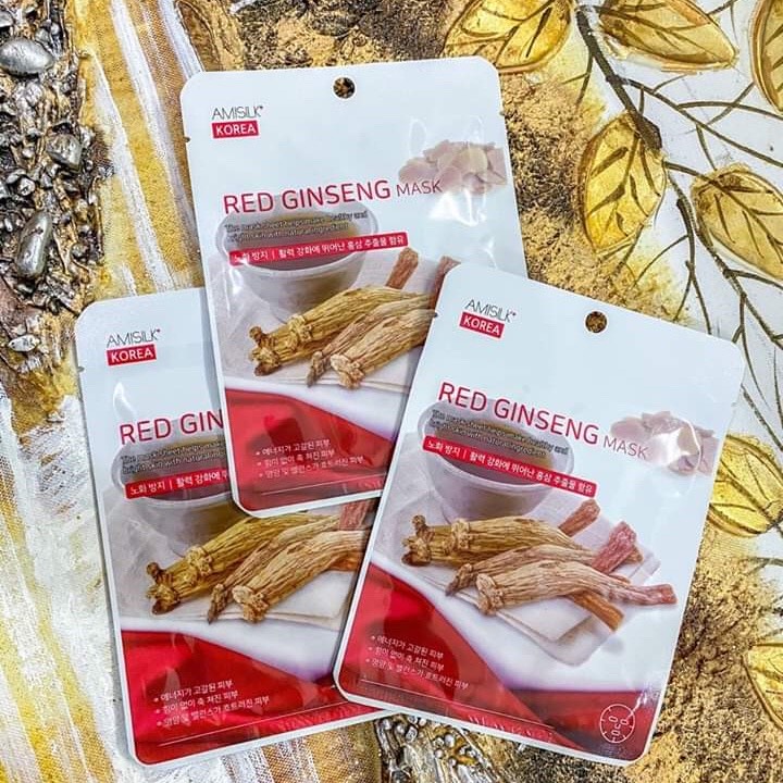 Combo 10 Mặt Nạ Dưỡng Da Hồng Sâm Red Ginseng Mask Amisilk Hàn Quốc