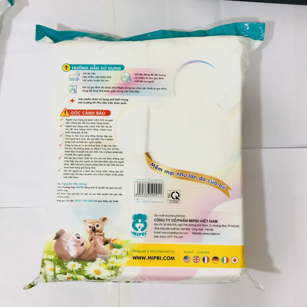 HÀNG CHÍNH HÃNG Khăn khô đa năng Mipbi 600gram,900gr an toàn cho bé MỀM MIN NHƯ LÀN DA EM BÉ