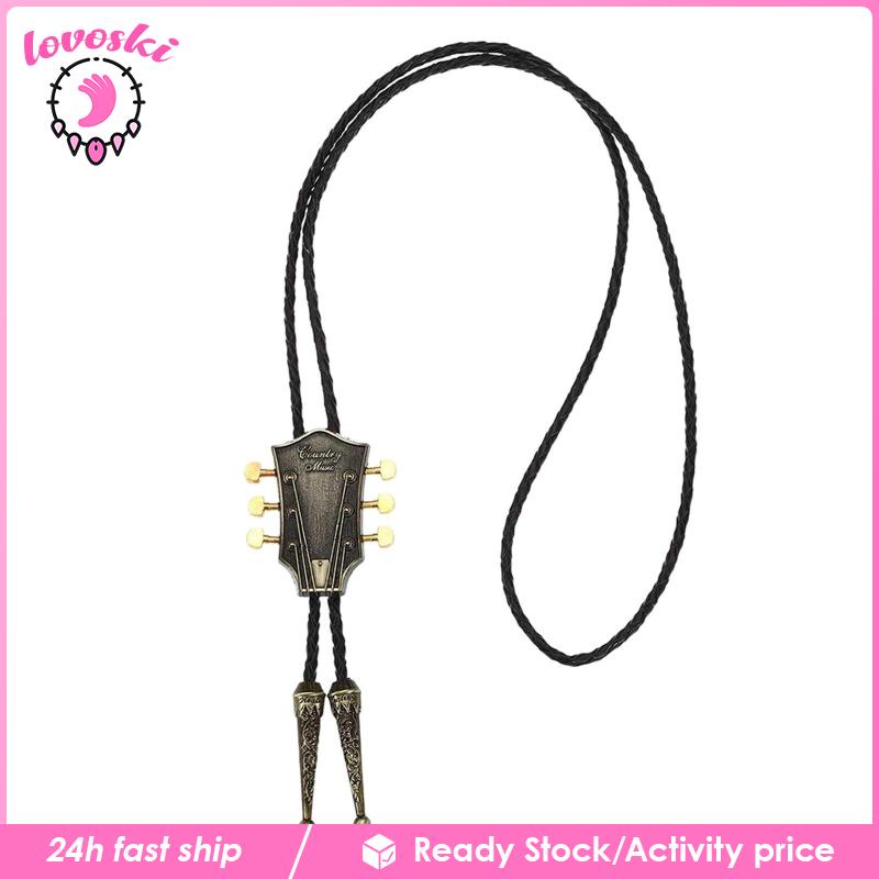 Vòng cổ Da PU Phối Mặt Hình Đầu Đàn Guitar Bằng Đồng Phong Cách Cao Bồi Phương Tây