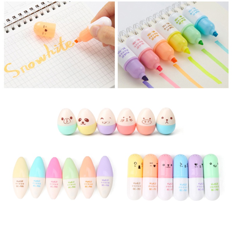 Set 6 Bút Dạ Quang Mini Hình Viên Thuốc Lá / Trứng