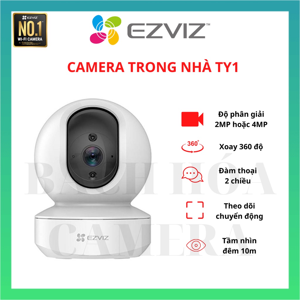 Camera WIFI TRONG NHÀ XOAY 360 EZVIZ TY1 độ phân giải 2MP - 4MP, đàm thoại 2 chiều, chính hãng, bảo hành 24 tháng