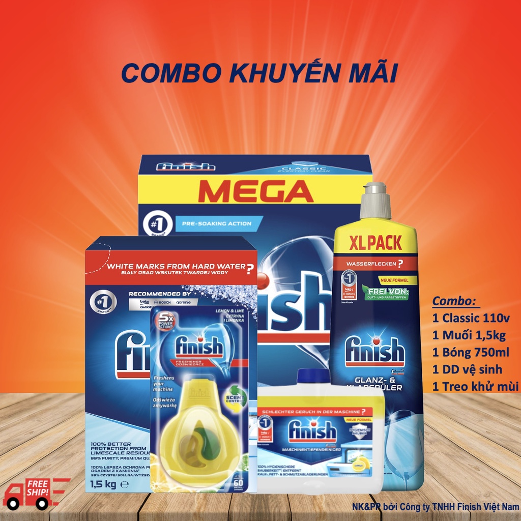 Combo 05 Món Viên Rửa Chén Finish Classic Mega Rửa Cực Sạch Nhập Khẩu Châu Âu Chính Hãng 110 Viên/hộp
