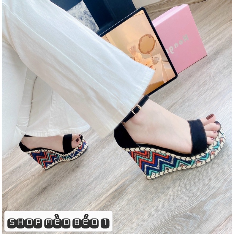 Sandal quai ngang đế xuồng thổ cẩm fullbox