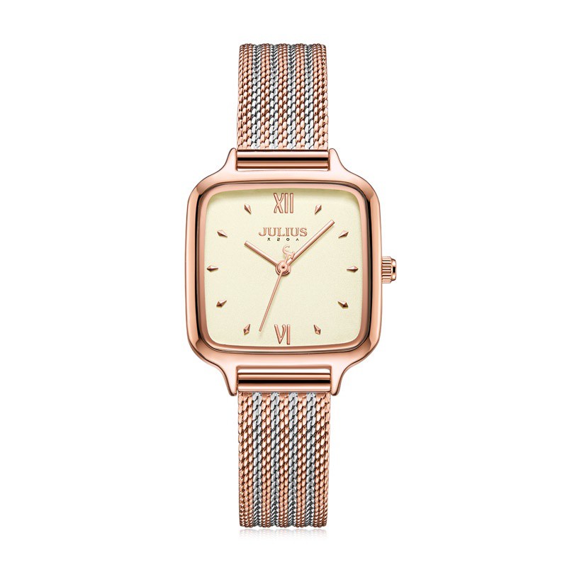 Julius Đồng Hồ quartz Mặt Vuông Nhỏ Dây Thép 1264 Phong Cách retro Cho Nữ