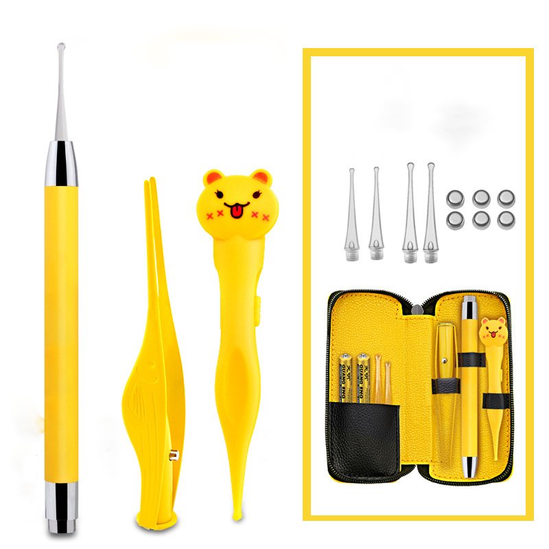 Set 4 Dụng Cụ Lấy Ráy Tai Có Đèn Led, Đầu Lấy Ráy Silicon Kèm Hộp Đựng Tiện Dụng Sử Dụng Cổng Sạc USB