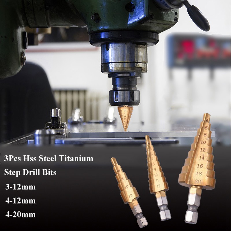 Set 3 đầu khoan thép tốc độ cao HSS kích thước 3-12 4-12 4-20mm 1/4 inch