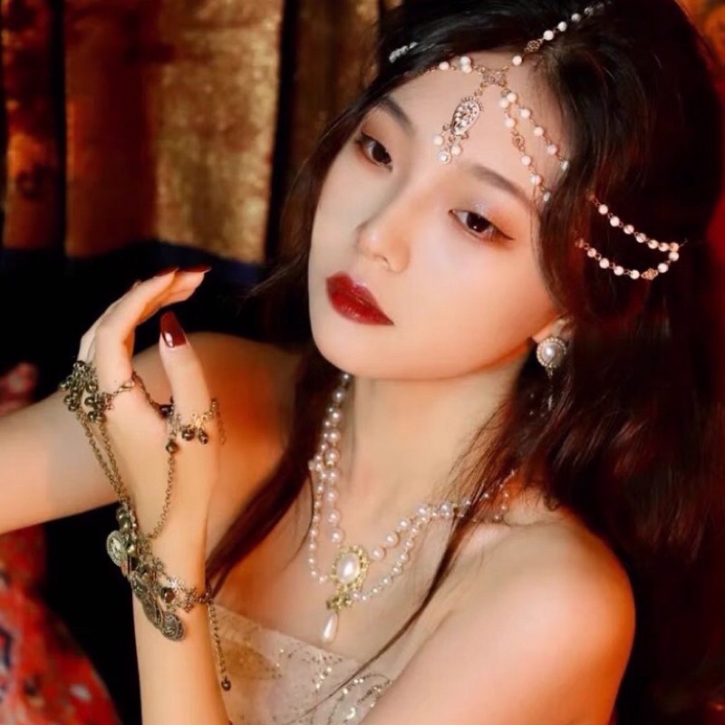 Vòng cài tóc đeo trán tua rua Tây vực, đôn hoàng phong cách cổ trang cosplay có sẵn