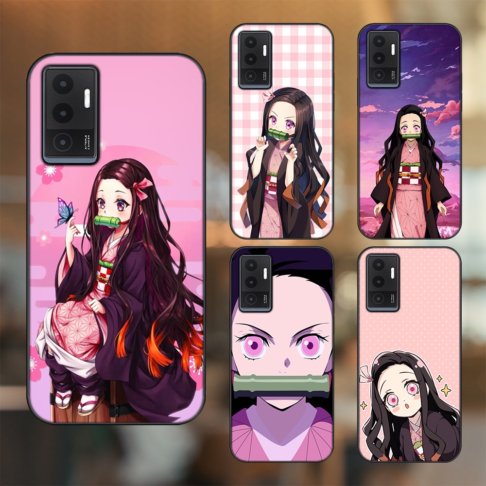 Ốp lưng Vivo V23e viền đen in hình Nezuko Kimetsu no Yaiba