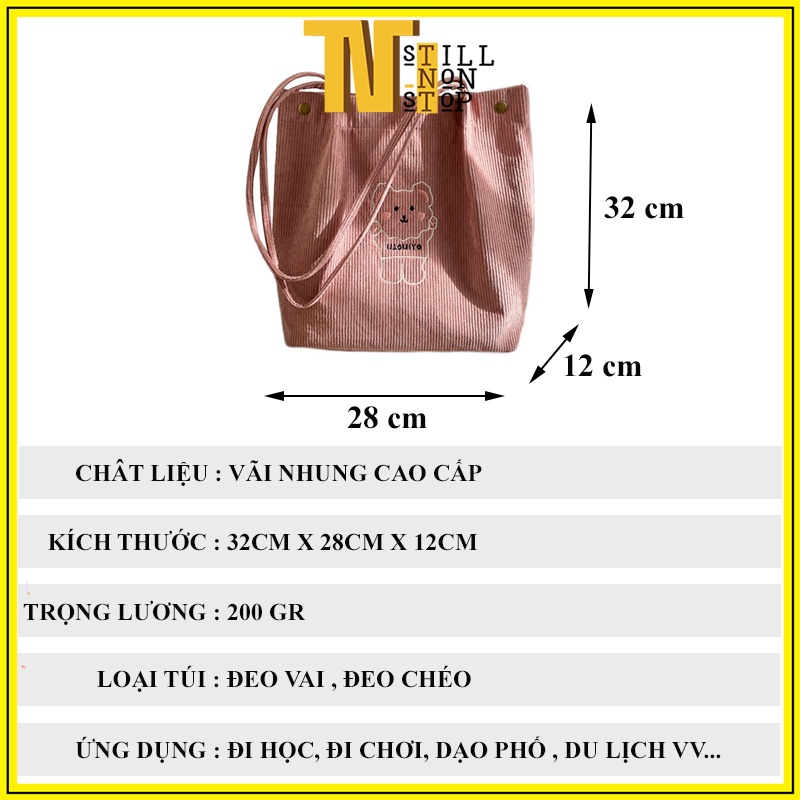 Túi vải nhung đeo vai hình gấu xinh xắn đi học đi chơi tote giá rẻ có túi con XUONGMAITNT TX01