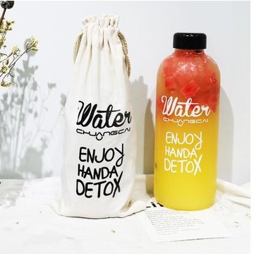 Bình Nhựa Water Pongdang Detox 1000ml (1L) Kèm Túi Vải cute