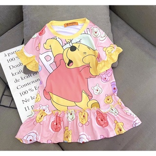 Váy thun lạnh in hình 3D phối bèo cho bé gái size đại từ 20kg tới 40kg -váy đầm rẻ trẻ em