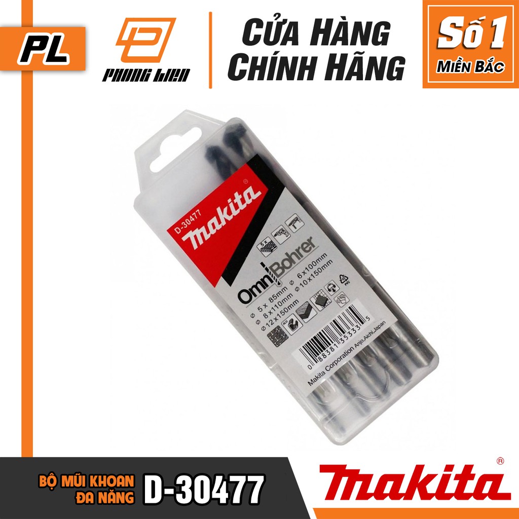 Bộ Mũi Khoan Bê Tông Chuôi Tròn Makita D-30477 - Khoan Được Kim Loại, Gỗ, Tường - Mũi 5,6,8,10,12 Mm - Hàng Chính Hãng