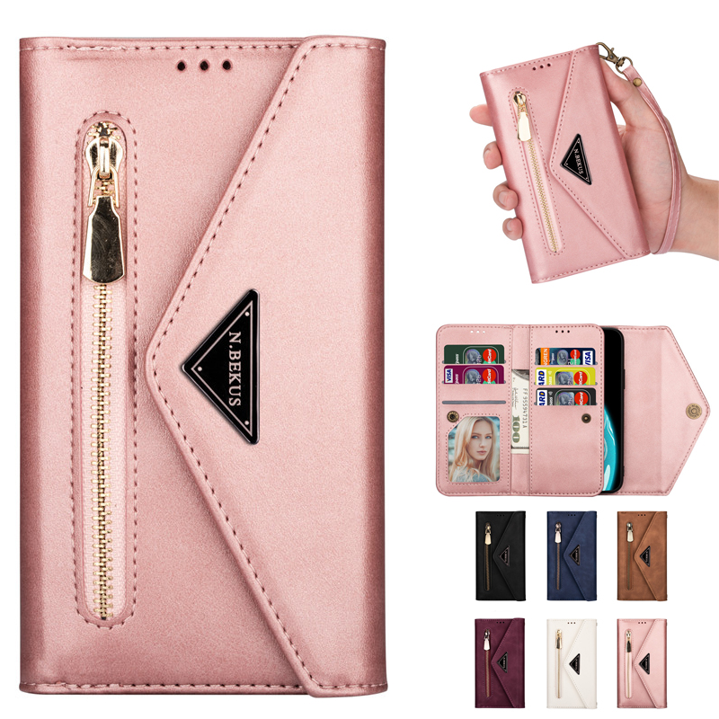 Samsung Galaxy Note 20 Note 10 Note 9 Note 8 Ultra Plus Lite Leather Case Pretty Fashion Classic Kick Stand Flip Bracket Card Wallet Nine Card Slot Zipper Soft Cover Casing Cover Casing Protective Shell Bin Full Protection Phone Case