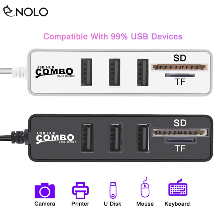 Hub USB 2.0 Đa Năng Đọc Được USB Thẻ Nhớ SD Microsd Tương Thích Nhiều Hệ Điều Hành Chiều Dài Dây 15cm