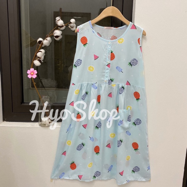 Váy Bầu Lanh Lụa Thái có cúc ngực