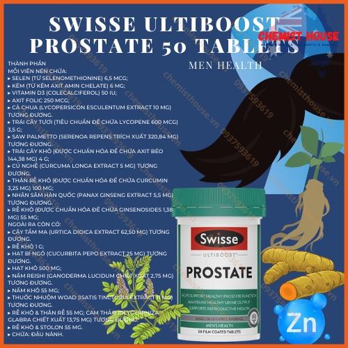 Viên uống hỗ trợ tuyến tiền liệt Nam giảm tiểu đêm tiết niệu - Swisse Ultiboost Prostate 50 Tablets