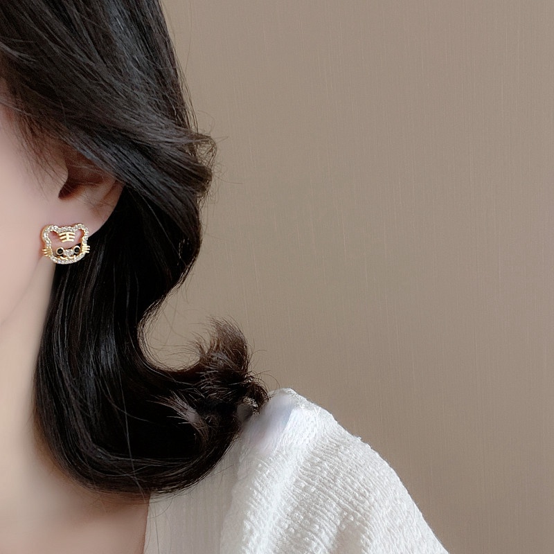 Bông Tai Hình Hổ Nhỏ Bằng Kim Loại Đính Đá Dễ Thương