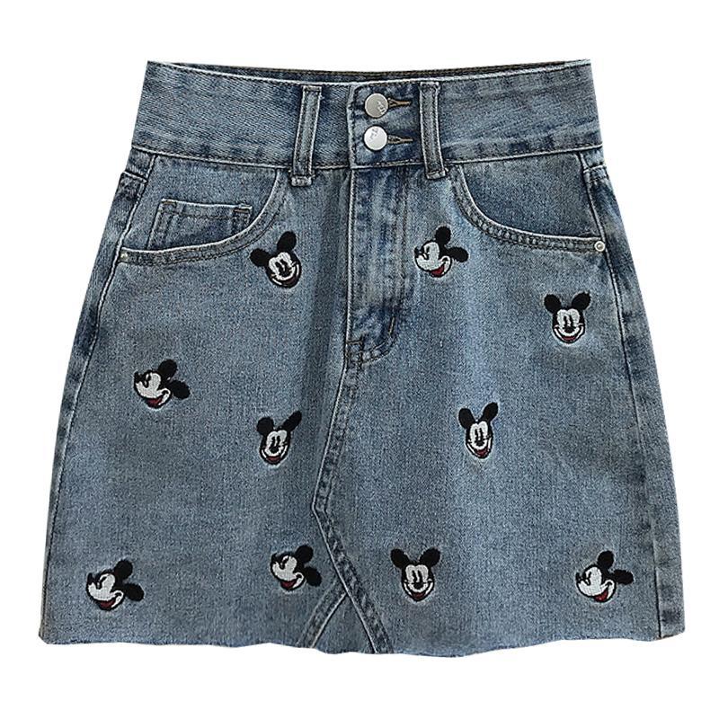 Chân Váy Denim Thêu Họa Tiết Chuột Mickey Xinh Xắn Dành Cho Nữ | BigBuy360 - bigbuy360.vn