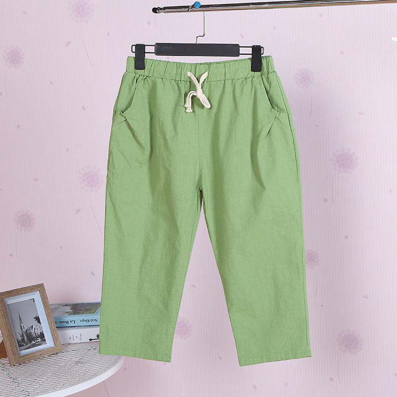 95% cotton and linen pants cropped trousers women's summer casual pants Korean elastic high-waist straight-leg pants large size loose harem pants