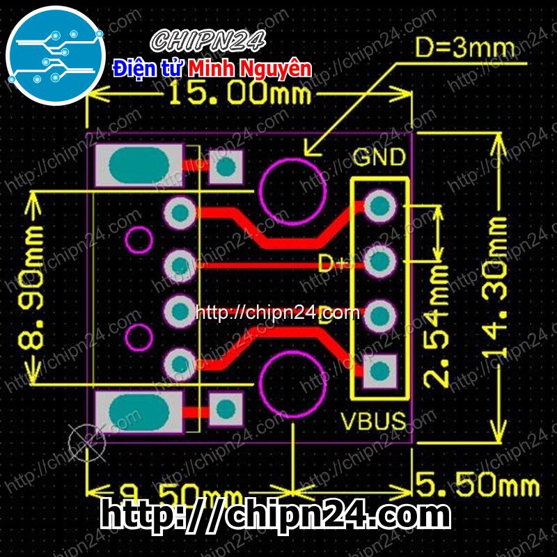 [1 CÁI] Đế chuyển Adapter USB A ĐỰC to DIP (PCB chuyển, Mạch chuyển)