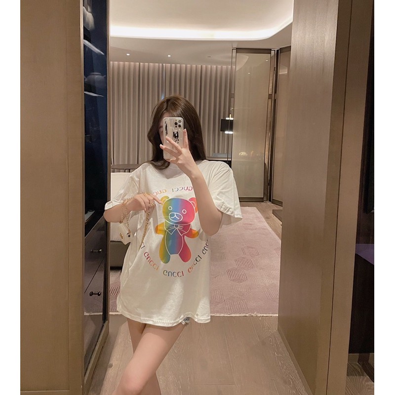 Áo phông ngắn tay Gucci GC in hình gấu siêu xinh tặng kèm túi đeo chéo nhỏ