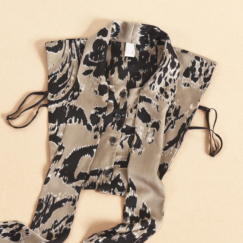 Áo Sơ Mi Cổ Cà Vạt Giả In Họa Tiết Da Báo Kiểu Vintage Thời Trang Công Sở Cho Bạn Gái