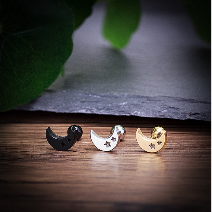 Bông Tai Nam Nữ Unisex Hình Mặt Trăng Titan Ko Han Rỉ TT 4022 - 1 Cặp