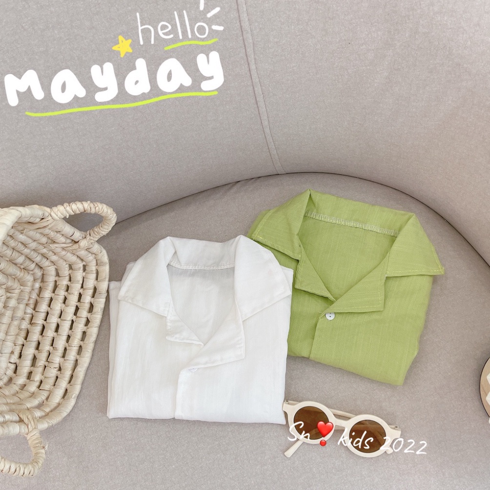 Bộ quần áo bé trai phong cách Hàn Quốc chất đũi, Bộ đũi trơn cổ vest đi biển cho bé size 10-30kg