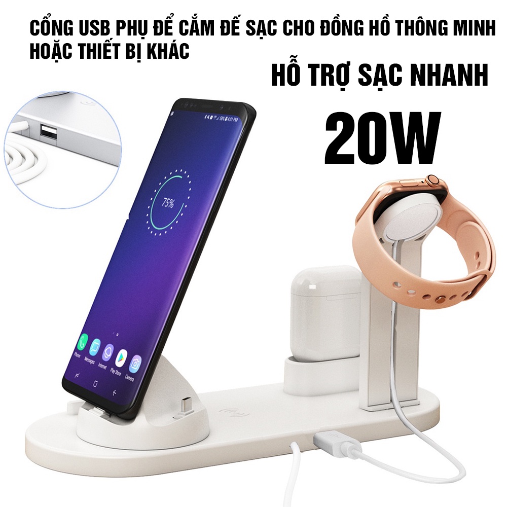 [CAO CẤP] Đế Sạc Không Dây 6in1 Để Bàn Cao Cấp Sạc Nhanh 20W Phù Hợp Mọi Thiết Bị - BINGO STORE