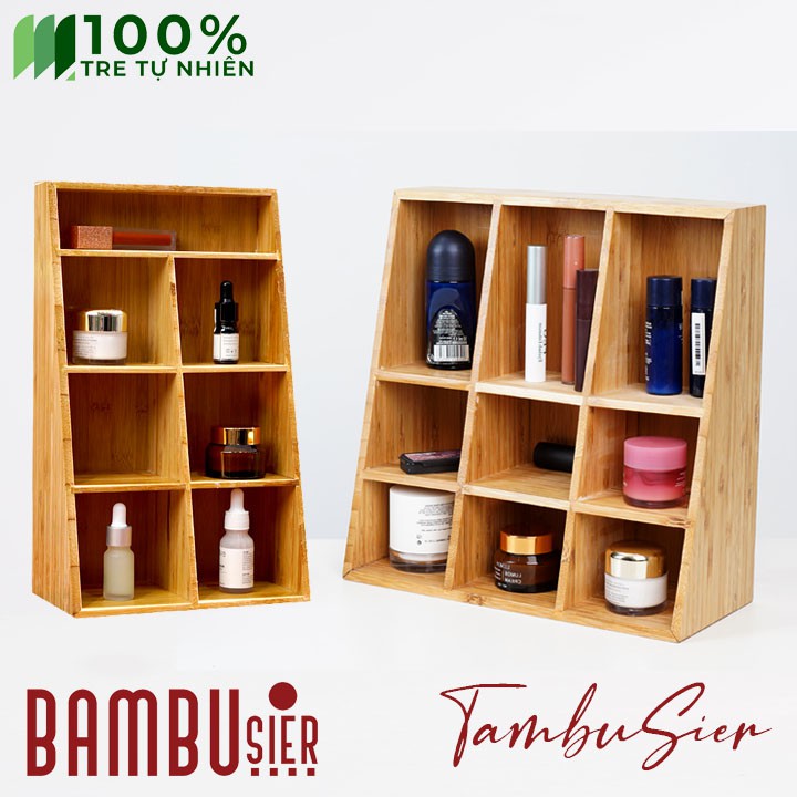 Kệ đựng mỹ phẩm để bàn trang điểm gỗ tre cao cấp