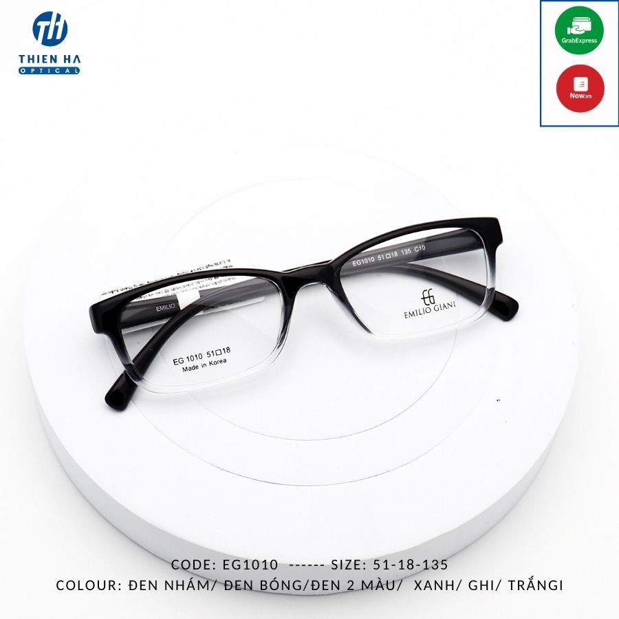 Gọng kính vuông THIÊN HÀ OPTICAL cao cấp chính hãng nhập khẩu HQ nhẹ,đàn hồi cao dẻo thích hợp mặt nhỏ cận cao EG1010
