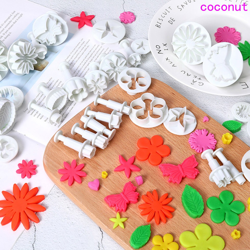 Bộ 33 khuôn tạo hình hoa trang trí bánh DIY bằng nhựa cấp thực phẩm