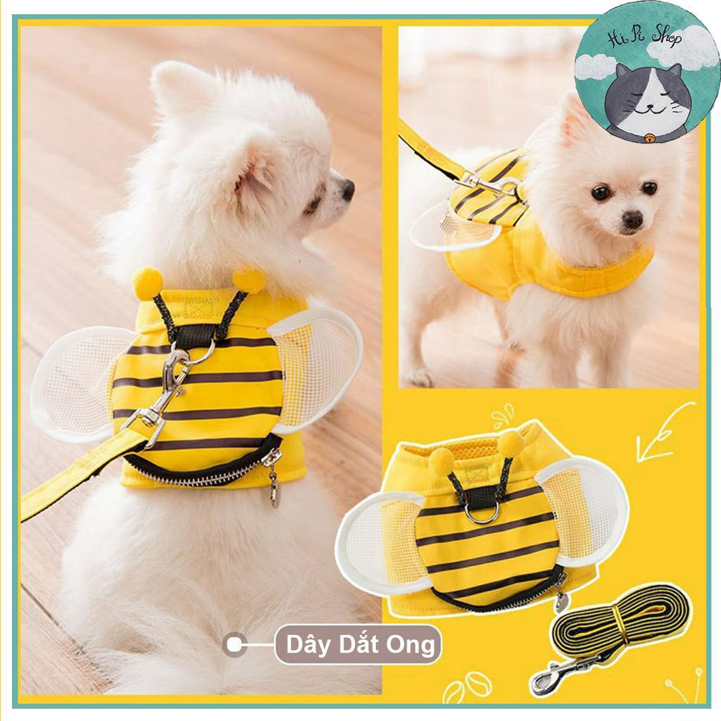 Dây Yếm Dắt Cao Cấp Gắn Túi Hình Ong Xinh Xắn Cho Chó Mèo Chất Liệu Cotton Kèm Móc Kim Loại Dành Cho Thú Cưng