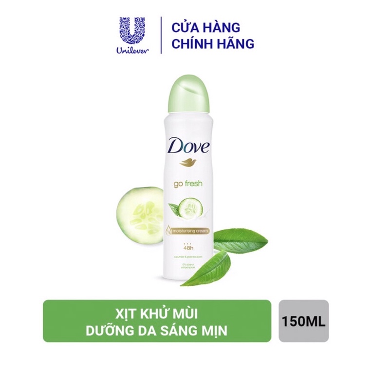 Xịt Khử Mùi Dove Dưỡng Da Sáng Mịn Dưa Leo & Trà Xanh 150ml Go Fresh Cucumber & Green Tea Anti-perspirant
