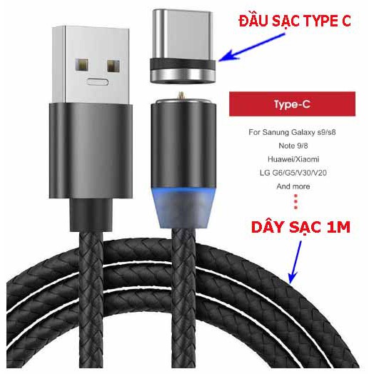 [FREESHIP] Cáp sạc hút nam châm đầu Micro USB / Type C / Lightning  | Dây dù , Dài 1M, Xoay 360 | Đơn từ 50k