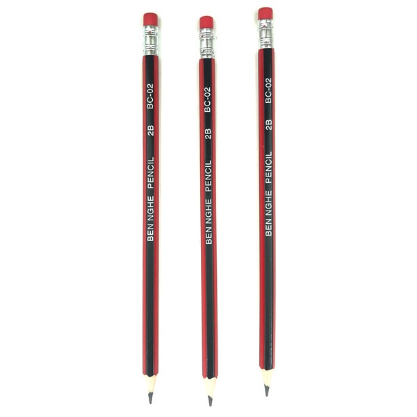(Hàng Chuẩn mã BC-02) Bút Chì gỗ 2B , Sọc đỏ , đen có Gom ,tẩy dành cho học sinh , sinh viên , văn phòng